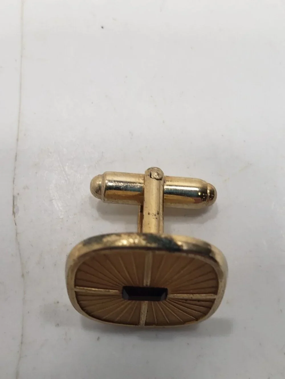 Vintage Gold Tone Sunburst Red Stone Cufflinks Mens Retro Formal Jewelry